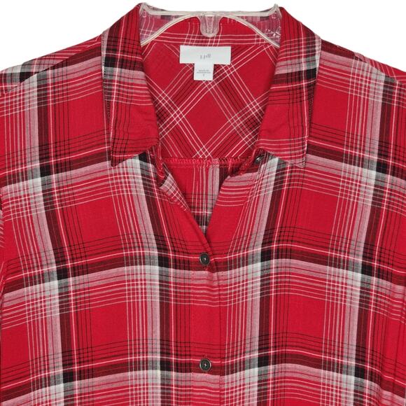 J. Jill Red Plaid Long Sleeve Button Front Tunic Shirt S - Picture 2 of 6